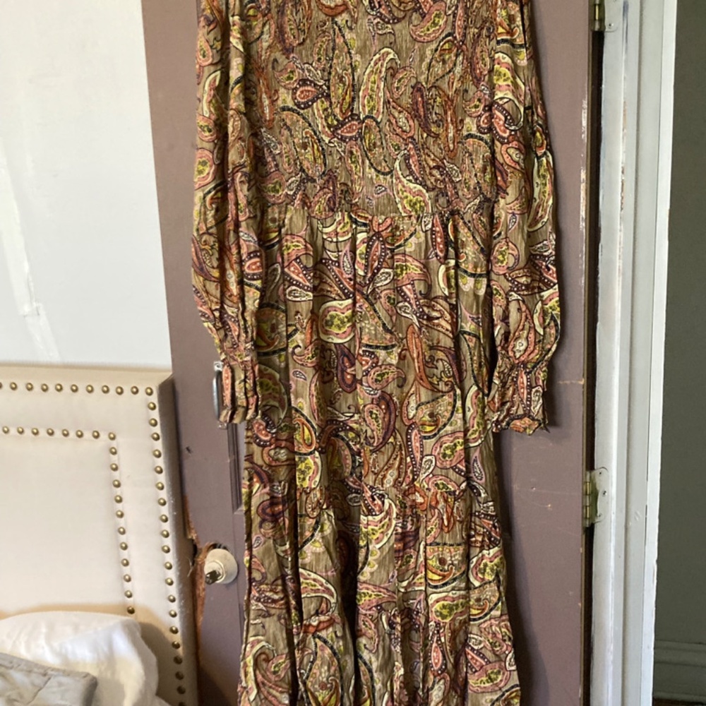 NWT Green/Brown Paisley print RusttyDustty Maxi Long sleeve Dress sz XL 12